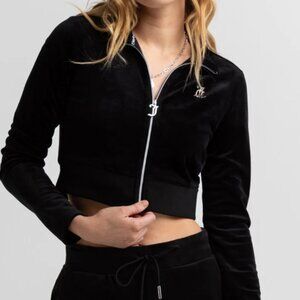 Juicy Couture Bling Womens Velour Cropped Track Jacket